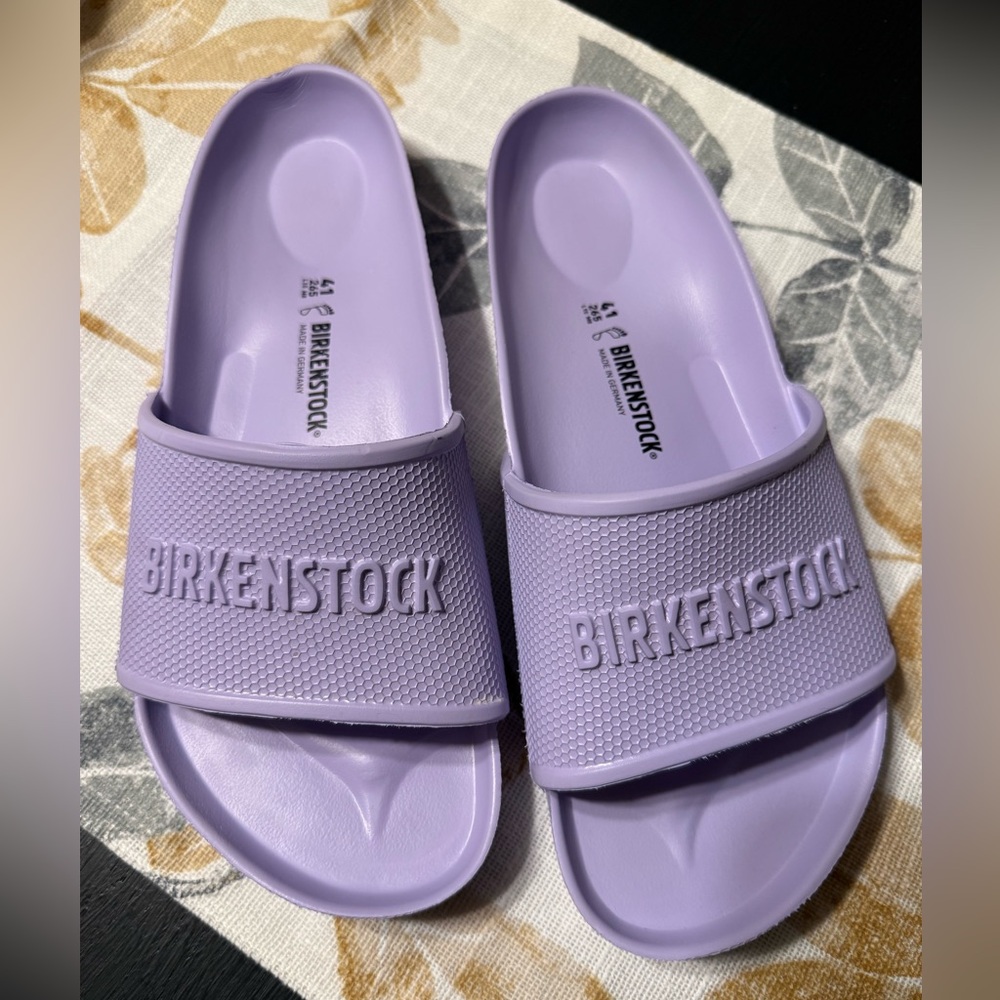 Birkenstock Barbados slides, purple fog, size 41 L10, M8